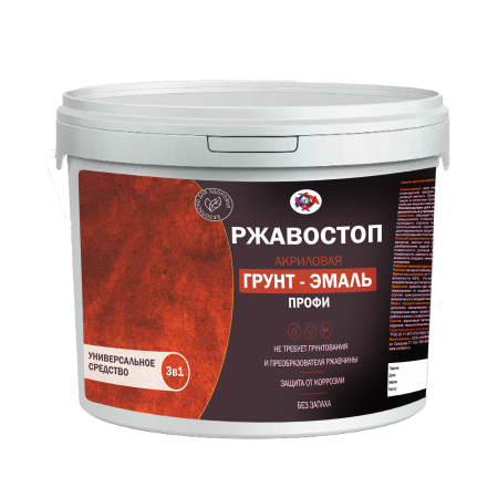 Грунт эмаль РЖАВОСТОП красно-коричневая 3 кг ПРОФИ акриловая Капитель